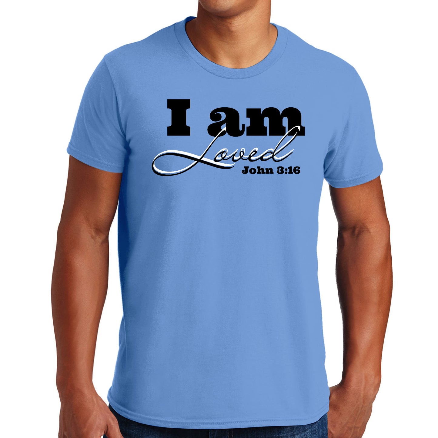 Mens Graphic T-shirt i am Loved - John 3:16 Black Illustration - ElandielStyle