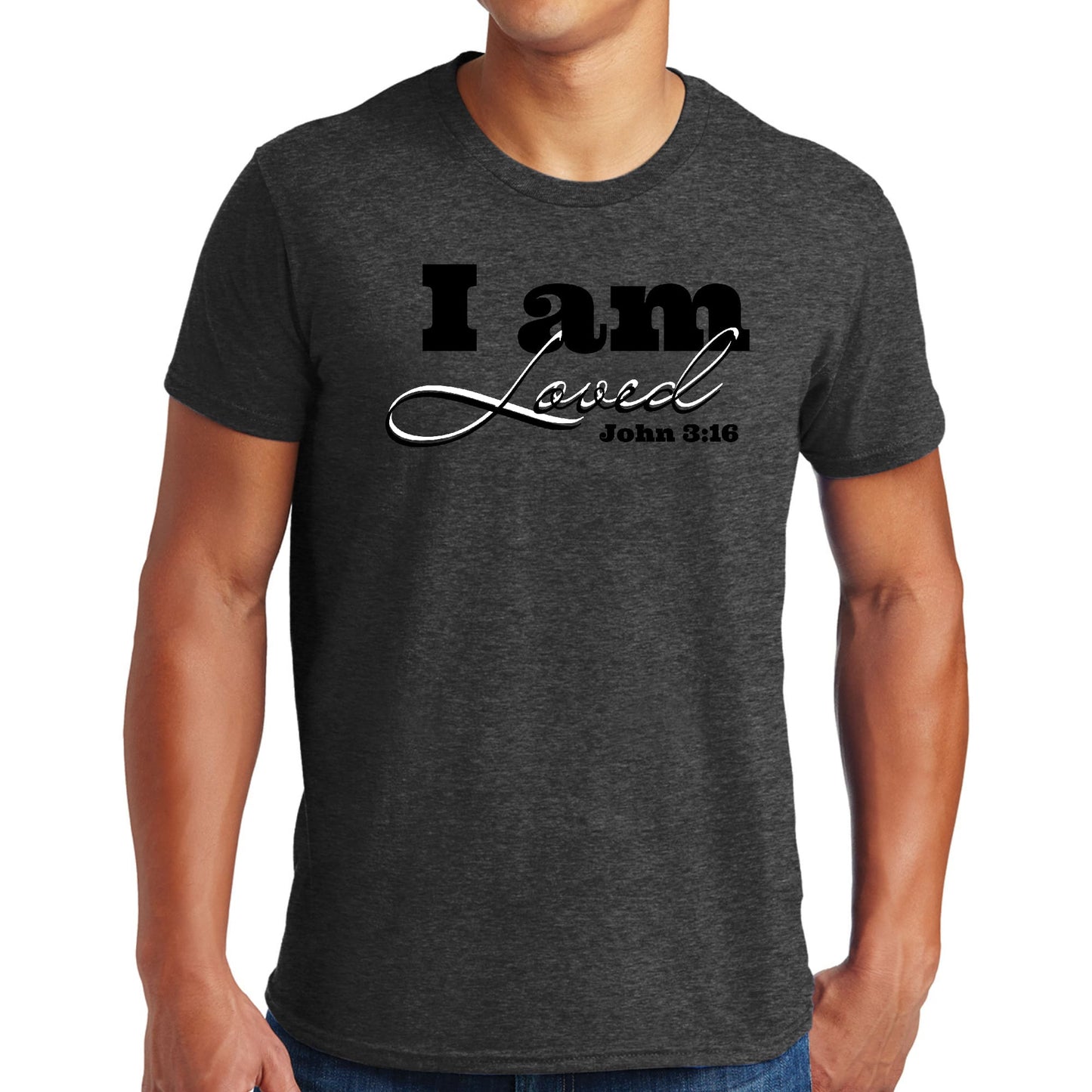 Mens Graphic T-shirt i am Loved - John 3:16 Black Illustration - ElandielStyle