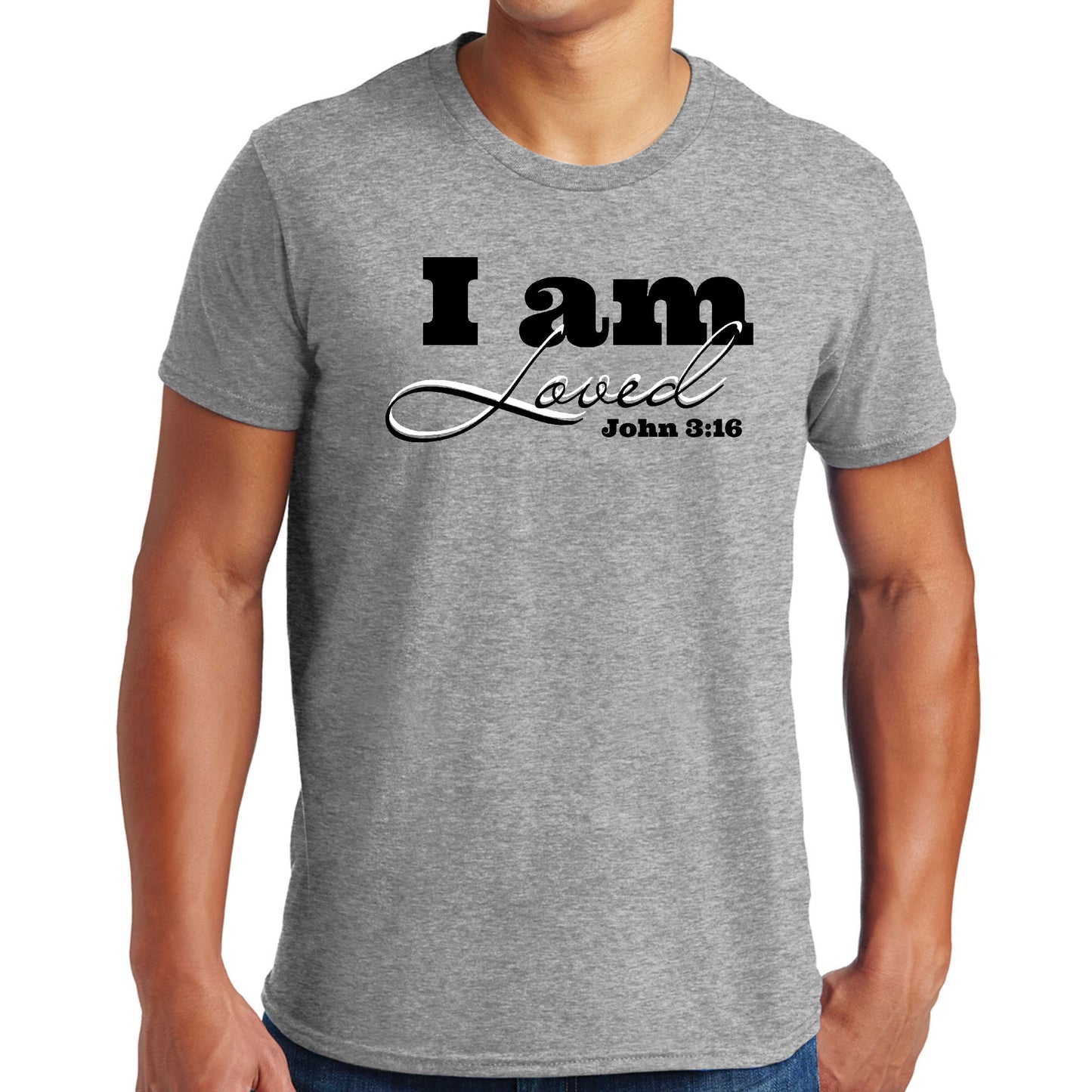 Mens Graphic T-shirt i am Loved - John 3:16 Black Illustration - ElandielStyle