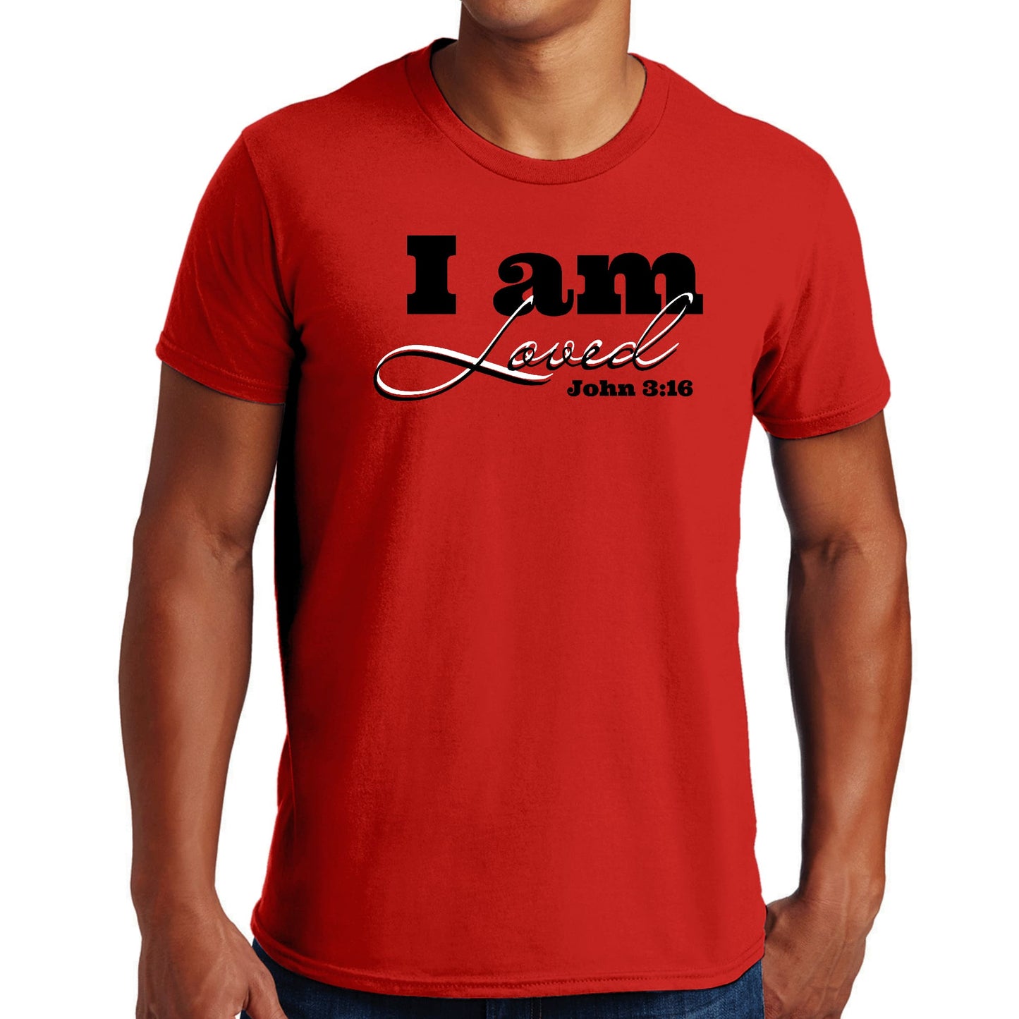 Mens Graphic T-shirt i am Loved - John 3:16 Black Illustration - ElandielStyle