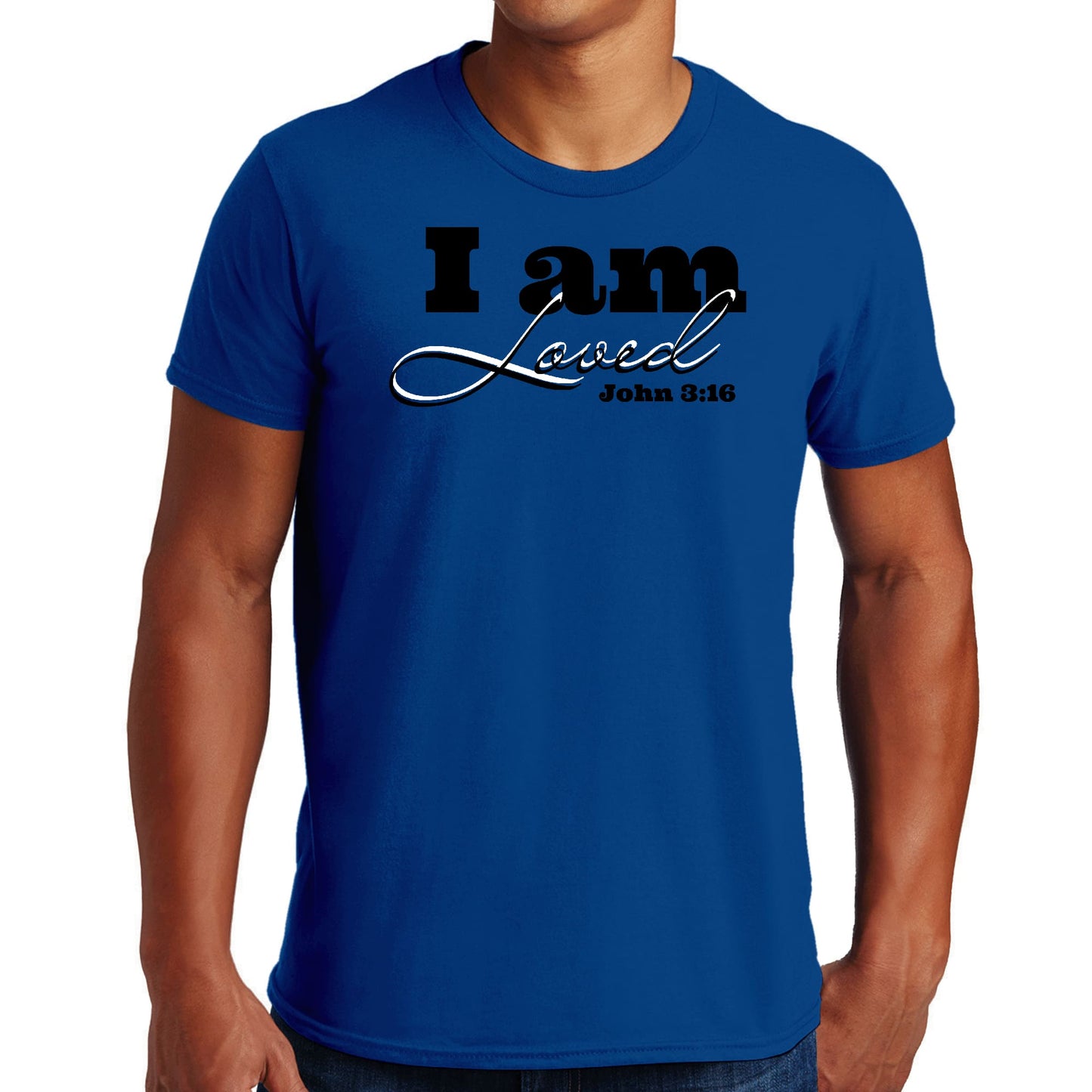 Mens Graphic T-shirt i am Loved - John 3:16 Black Illustration - ElandielStyle