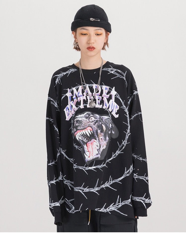 Sweatshirt Men Vicious Dog Printed Hip Hop Street Style Hoodies Streetwear - ElandielStyle