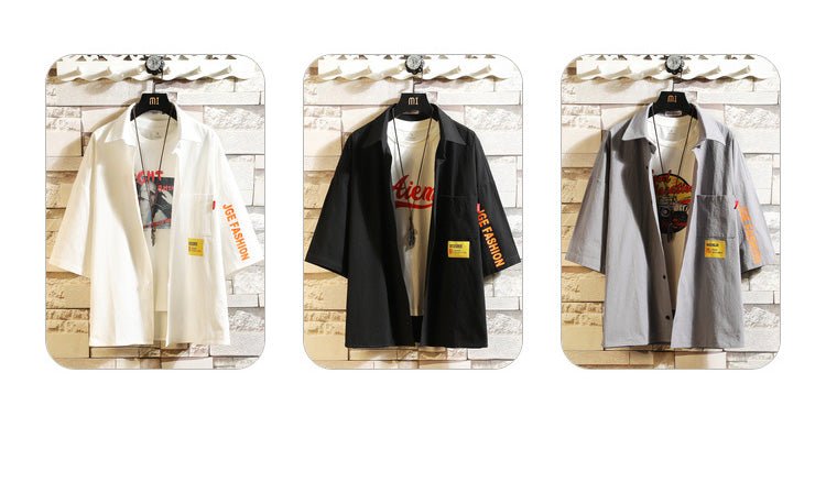 White Oversized Cotton Military Mens Blouses Fashion Summer Casual Shirts Top Men Loose Short Sleeve Japanese Male Blouse - ElandielStyle