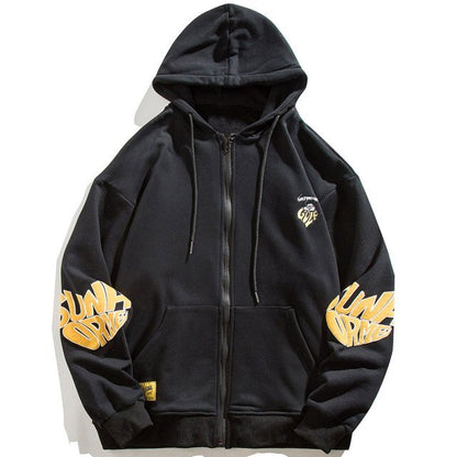 Animal Letter Embroidery Zipper Hooded Hoodie Men Casual College Style Oversized Coats Autumn Fashion Streetwear Couple - ElandielStyle
