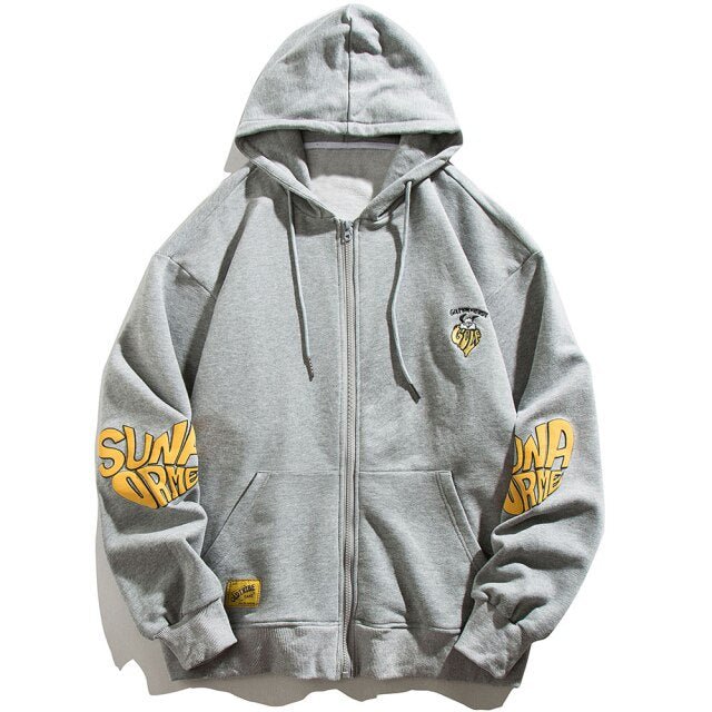 Animal Letter Embroidery Zipper Hooded Hoodie Men Casual College Style Oversized Coats Autumn Fashion Streetwear Couple - ElandielStyle
