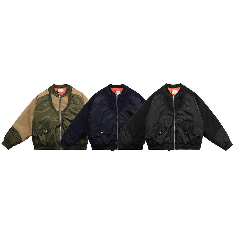 Patchwork Color Winter Jacket Men Button Pockets Zipper Warm Cozy Thick Coat Retro Fashion Bomber Jacket Men Streetwear - ElandielStyle