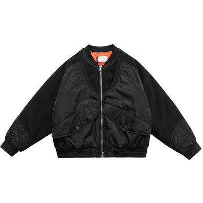 Patchwork Color Winter Jacket Men Button Pockets Zipper Warm Cozy Thick Coat Retro Fashion Bomber Jacket Men Streetwear - ElandielStyle