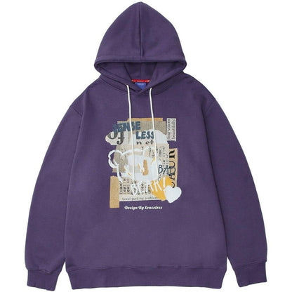 Hoodie Men Kanji Letter Picture Patchwork Hooded Pullover Couple High Street College Style Sweatshirt Autumn Streetwear - ElandielStyle