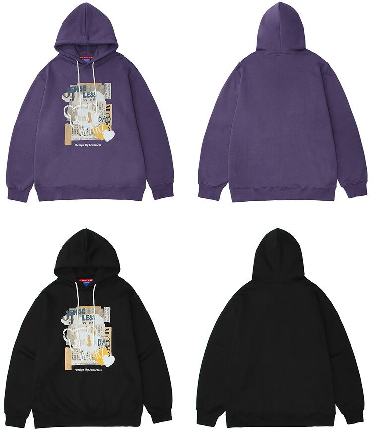 Hoodie Men Kanji Letter Picture Patchwork Hooded Pullover Couple High Street College Style Sweatshirt Autumn Streetwear - ElandielStyle