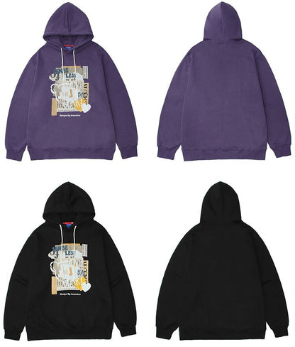 Hoodie Men Kanji Letter Picture Patchwork Hooded Pullover Couple High Street College Style Sweatshirt Autumn Streetwear - ElandielStyle