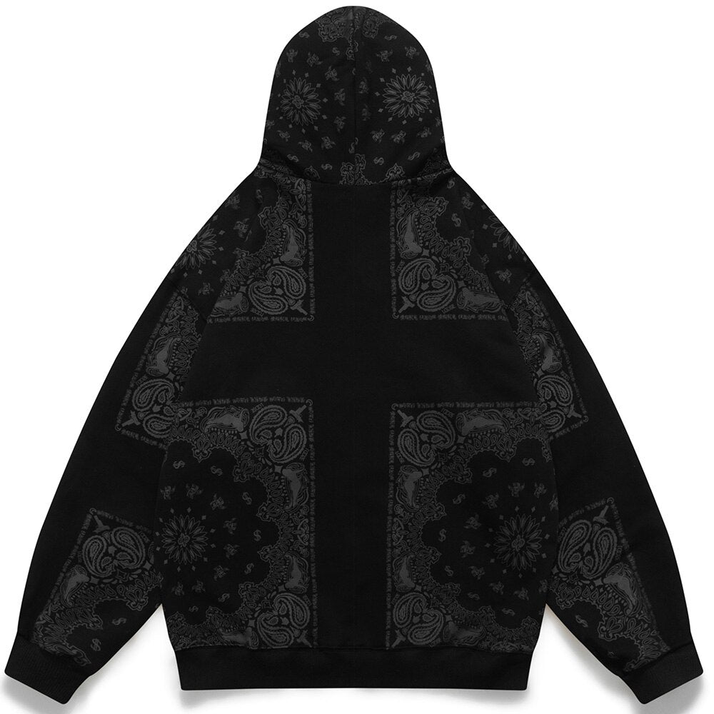 Hoodies Men Vintage Totems Letter Print Zipper Fleece Outwear College Style Casual Harajuku Oversized Couple Streetwear - ElandielStyle