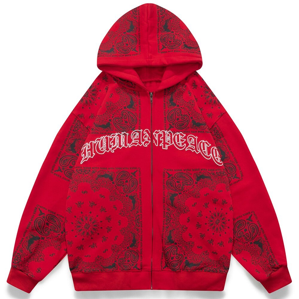 Hoodies Men Vintage Totems Letter Print Zipper Fleece Outwear College Style Casual Harajuku Oversized Couple Streetwear - ElandielStyle
