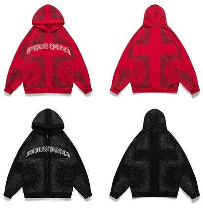 Hoodies Men Vintage Totems Letter Print Zipper Fleece Outwear College Style Casual Harajuku Oversized Couple Streetwear - ElandielStyle