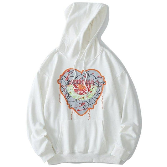 Hoodie Men Cute Heart - shaped Embroidery Hooded Pullover College Style Hipster Casual Loose Sweatshirt Couple Streetwear - ElandielStyle
