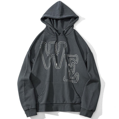 Hoodie Men Punk Rivet Melted Letter Print Sweatshirt Oversized Harajuku Gothic Diablo Style Pullovers Couple Streetwear - ElandielStyle