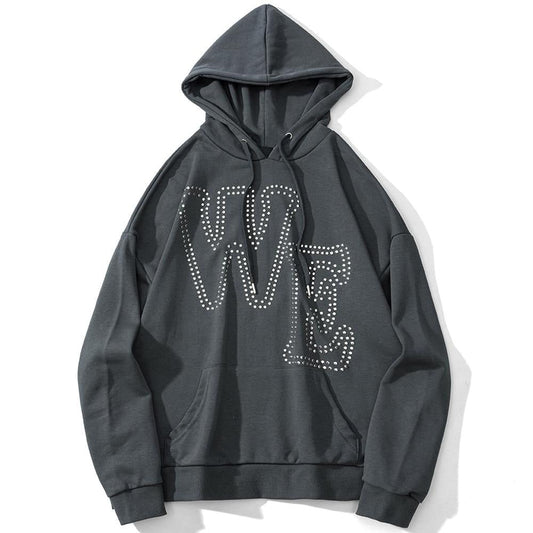 Hoodie Men Punk Rivet Melted Letter Print Sweatshirt Oversized Harajuku Gothic Diablo Style Pullovers Couple Streetwear - ElandielStyle
