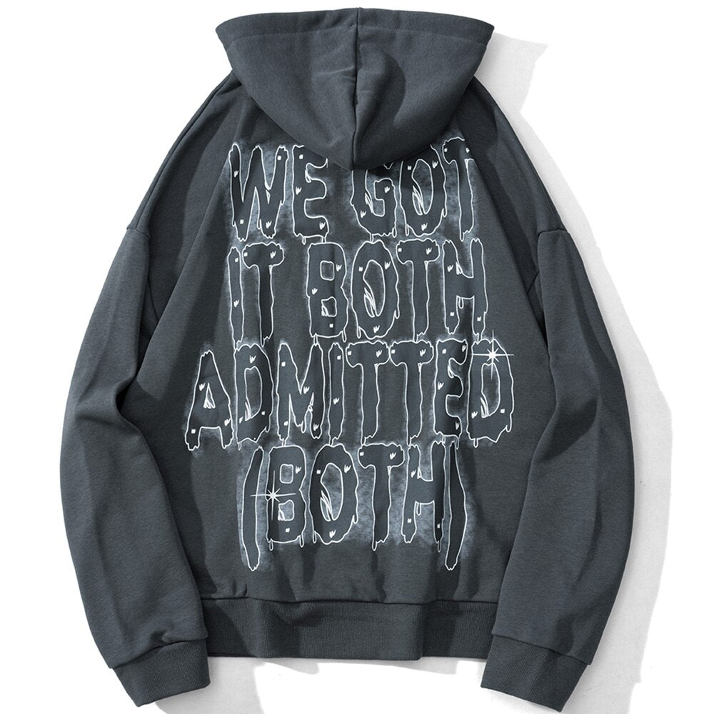 Hoodie Men Punk Rivet Melted Letter Print Sweatshirt Oversized Harajuku Gothic Diablo Style Pullovers Couple Streetwear - ElandielStyle