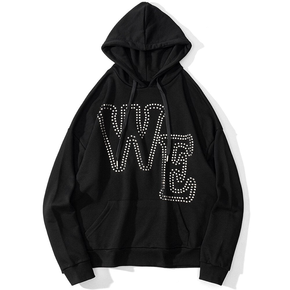 Hoodie Men Punk Rivet Melted Letter Print Sweatshirt Oversized Harajuku Gothic Diablo Style Pullovers Couple Streetwear - ElandielStyle