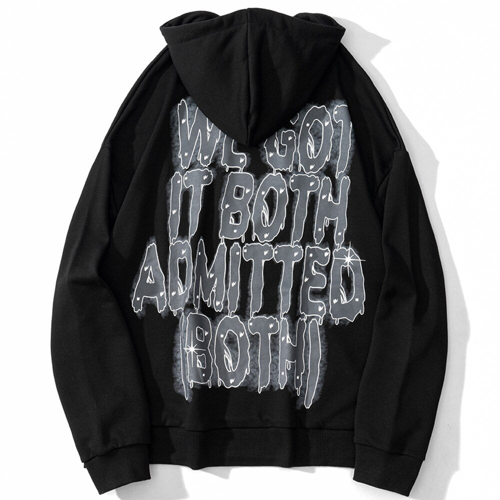 Hoodie Men Punk Rivet Melted Letter Print Sweatshirt Oversized Harajuku Gothic Diablo Style Pullovers Couple Streetwear - ElandielStyle