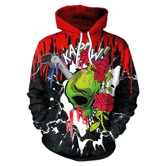 New Fashion Punk Red Flower 3D Sweatshirts Women Men - ElandielStyle